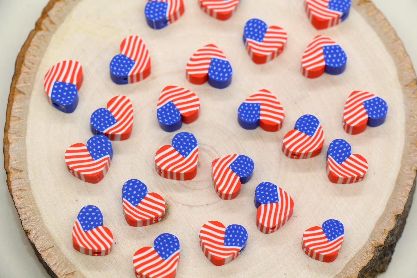 Patriotic Clay Beads, US Flag Polymer Clay Beads, July 4th Jewelry Beads, Red White Blue Beads for Crafts