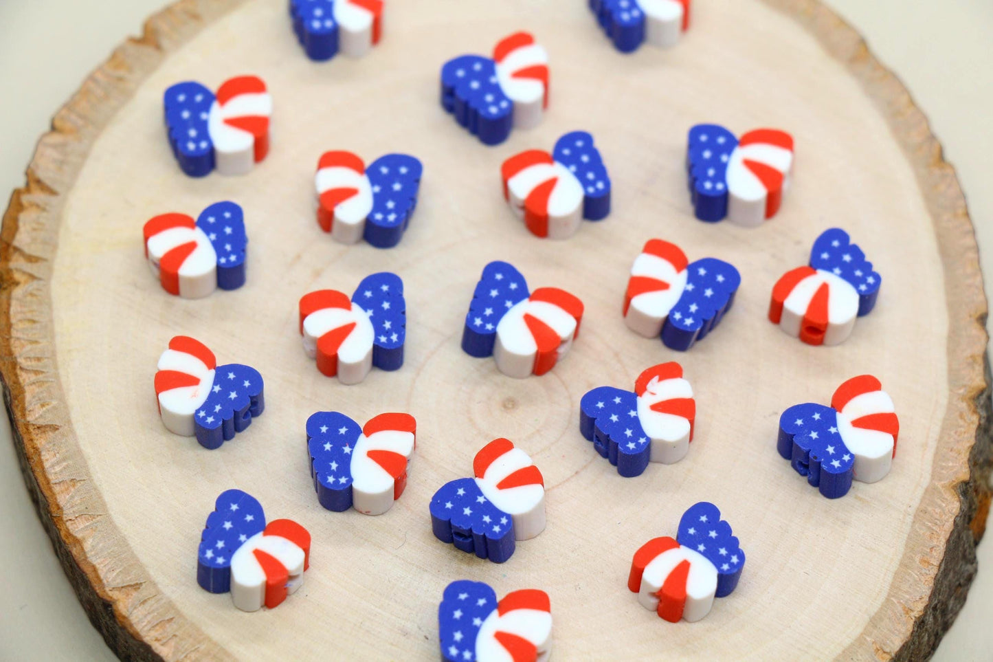 Patriotic Clay Beads, US Flag Polymer Clay Beads, July 4th Jewelry Beads, Red White Blue Beads for Crafts