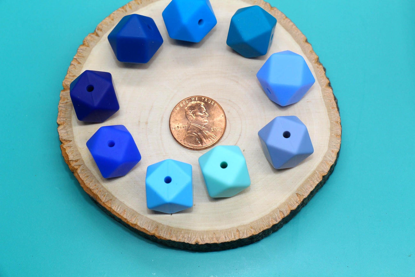 14mm Blue Hexagon Silicone Beads for DIY Jewelry Making, Soft Geometric Beads for Bracelets, Keychains, Bulk Craft Supplies