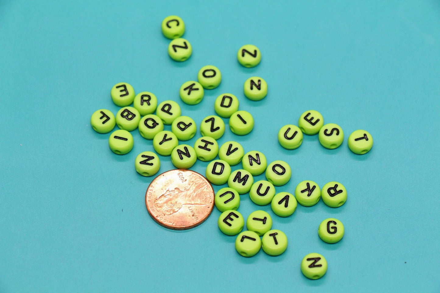Lime Green Alphabet Beads 7mm for Jewelry Making, Letter Beads for Name Bracelets, Craft Supplies & Personalized Gift Beads, #14