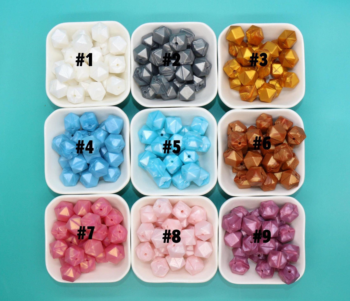 14mm Metallic Hexagon Silicone Beads for DIY Jewelry Making, Soft Geometric Beads for Bracelets, Keychains, Bulk Craft Supplies