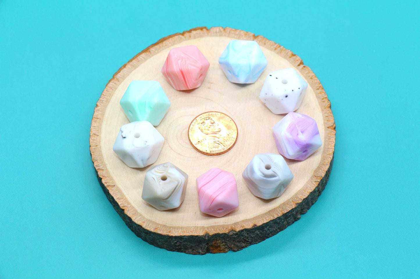 14mm Marble Hexagon Silicone Beads, Soft Geometric Beads for DIY Crafts, Silicone Beads for DIY Jewelry Making