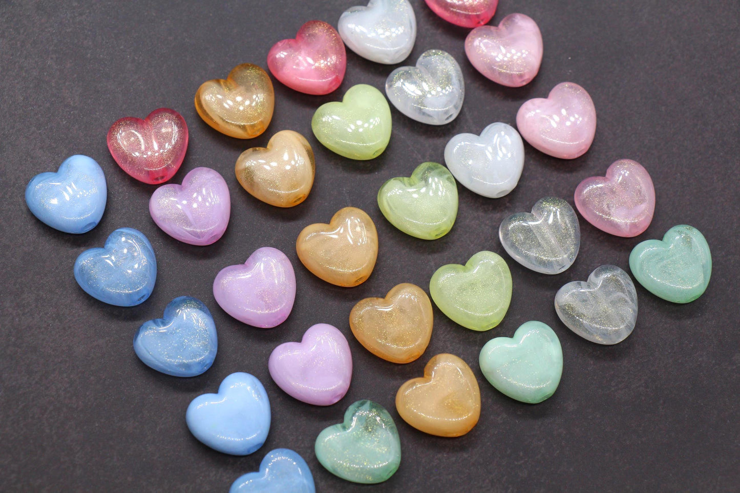 Glitter Heart Beads, Plastic Heart Shaped Beads for Jewelry Making, Chunky Plastic Heart Beads with Large Hole, Craft Supplies