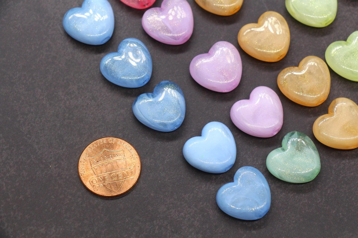 Glitter Heart Beads, Plastic Heart Shaped Beads for Jewelry Making, Chunky Plastic Heart Beads with Large Hole, Craft Supplies