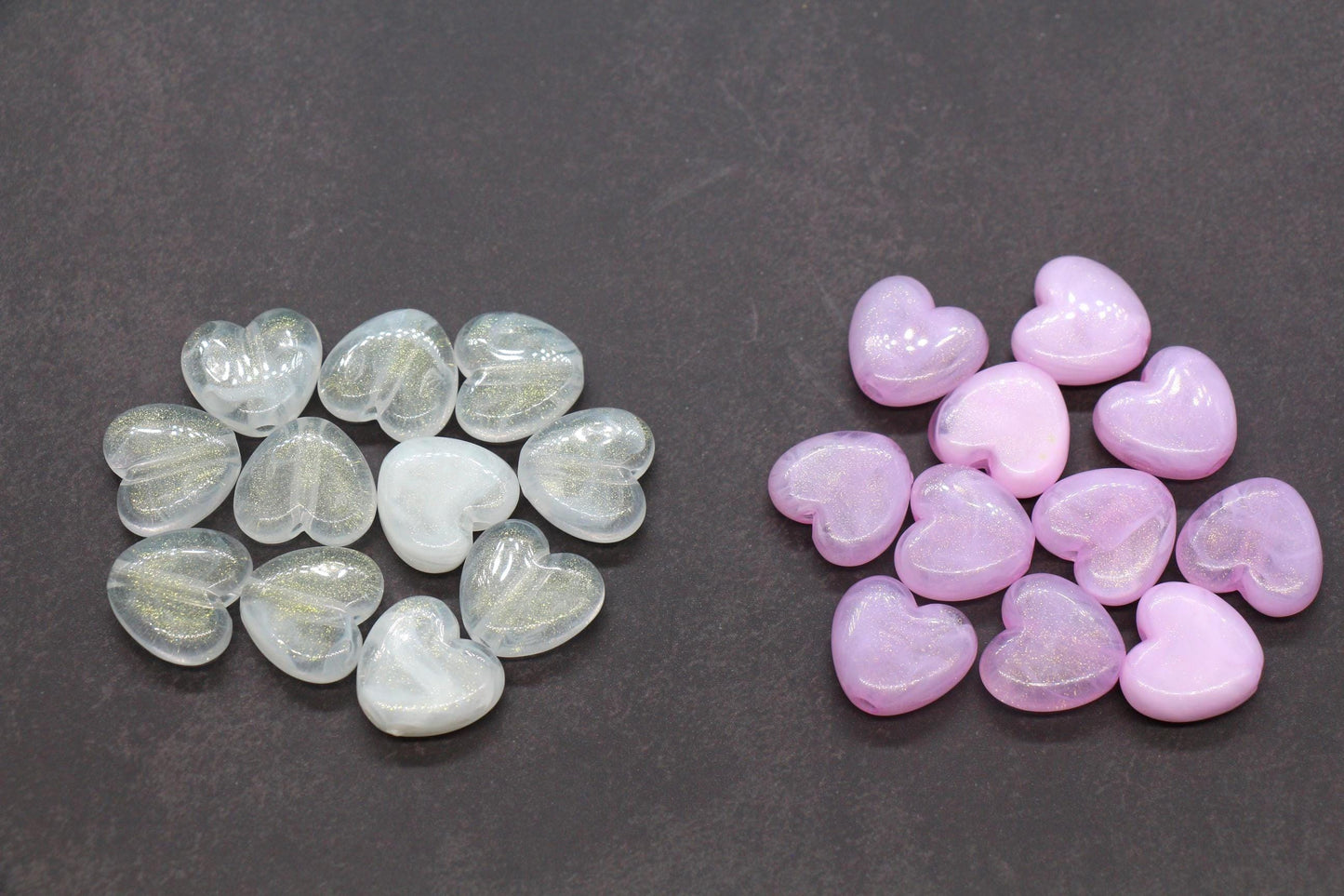 Glitter Heart Beads, Plastic Heart Shaped Beads for Jewelry Making, Chunky Plastic Heart Beads with Large Hole, Craft Supplies