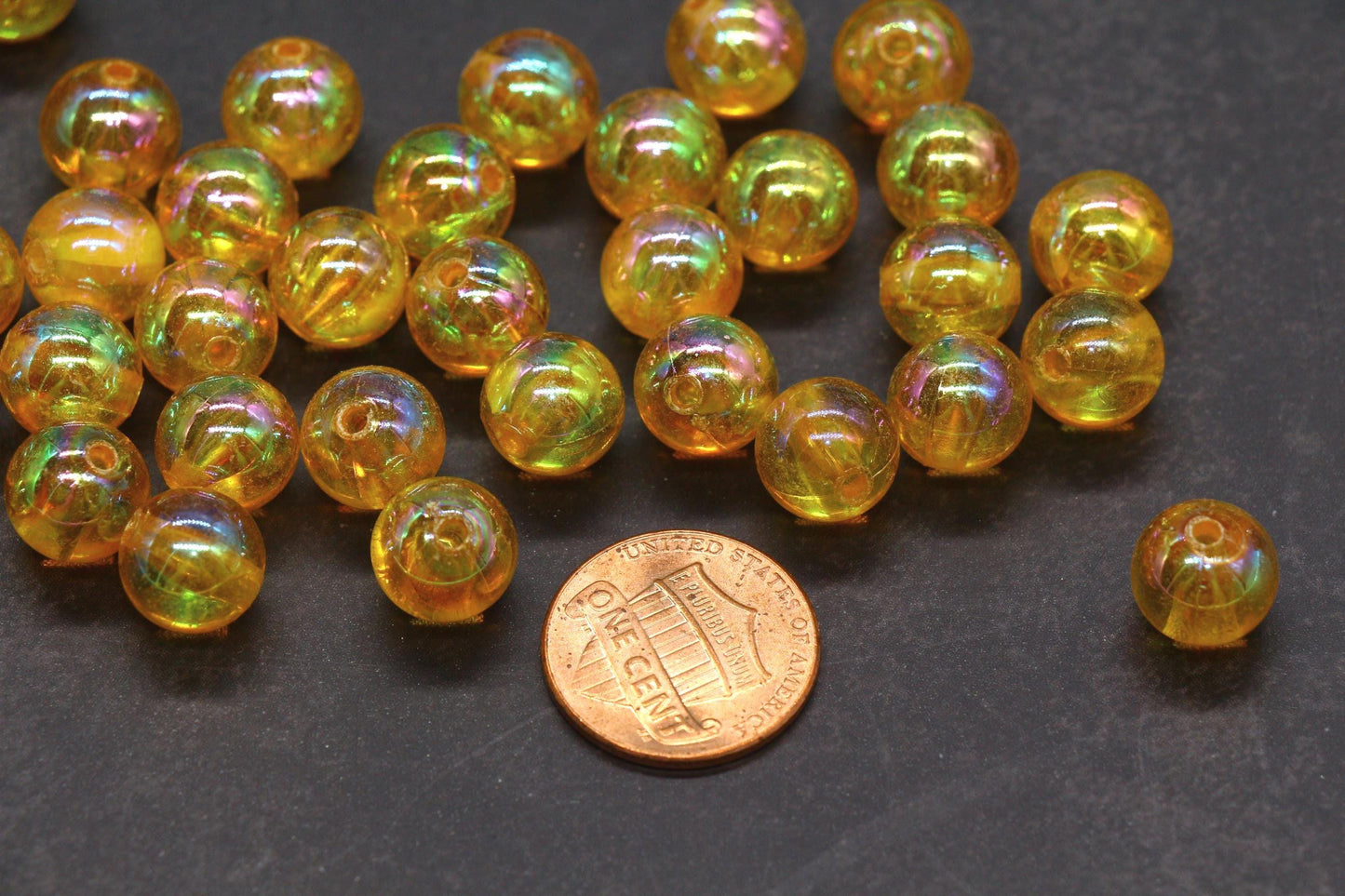 10mm Orange AB Round Beads, Iridescent Gumball Beads, Translucent Plastic Beads for Jewelry Making #3621
