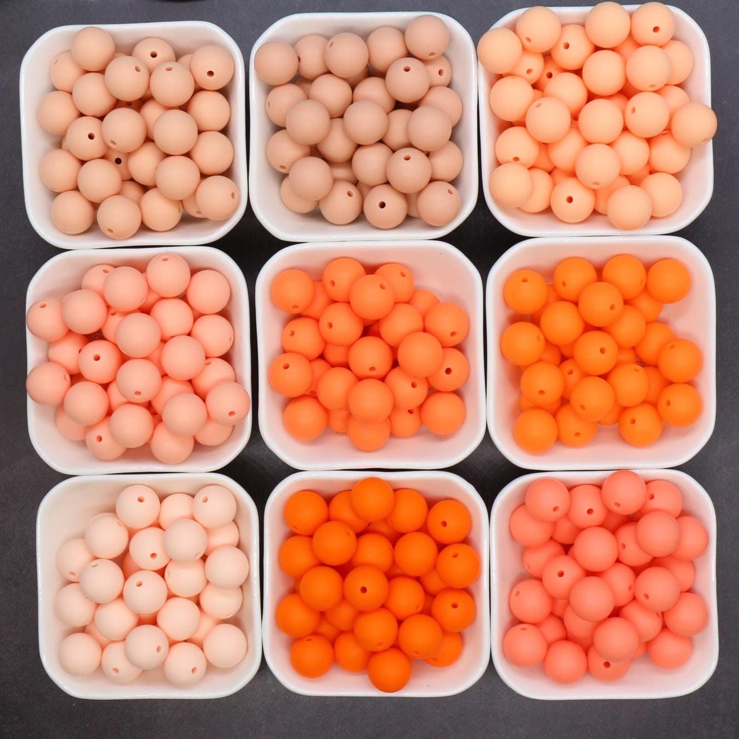 15mm Orange & Peach Silicone Beads for Bracelets, Soft Round DIY Jewelry Beads, Keychain Craft Supplies