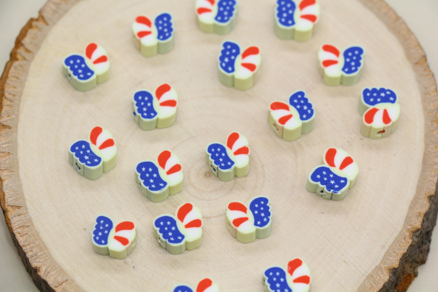 Patriotic Clay Beads, US Flag Polymer Clay Beads, July 4th Jewelry Beads, Red White Blue Beads for Crafts