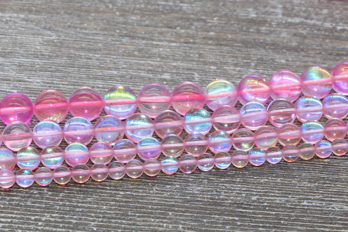 Pink Mystic Aura Quartz Beads, Holographic Gemstone Round Loose Beads, Iridescent Beads, Sizes 6mm 8mm 10mm 12mm, Full Strand #56
