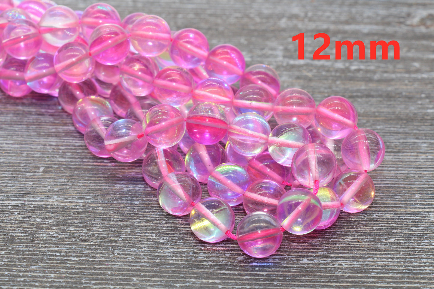Pink Mystic Aura Quartz Beads, Holographic Gemstone Round Loose Beads, Iridescent Beads, Sizes 6mm 8mm 10mm 12mm, Full Strand #56