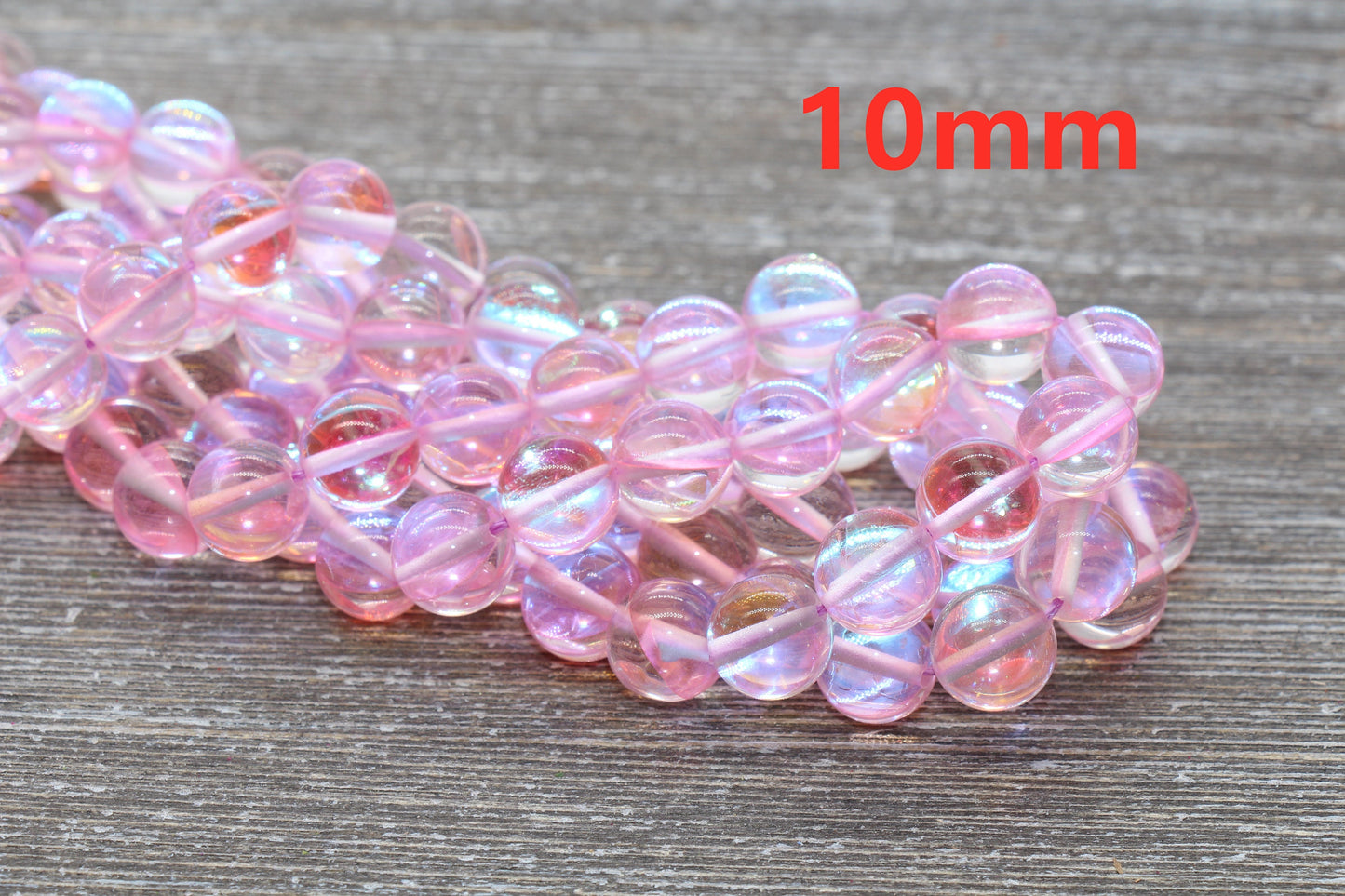 Pink Mystic Aura Quartz Beads, Holographic Gemstone Round Loose Beads, Iridescent Beads, Sizes 6mm 8mm 10mm 12mm, Full Strand #56