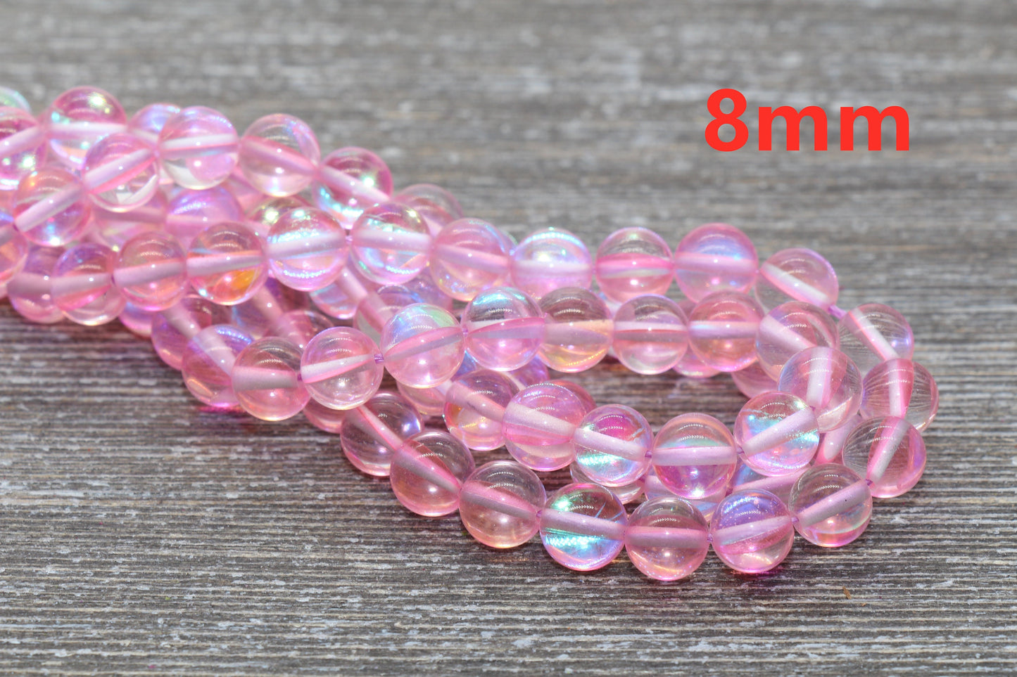 Pink Mystic Aura Quartz Beads, Holographic Gemstone Round Loose Beads, Iridescent Beads, Sizes 6mm 8mm 10mm 12mm, Full Strand #56
