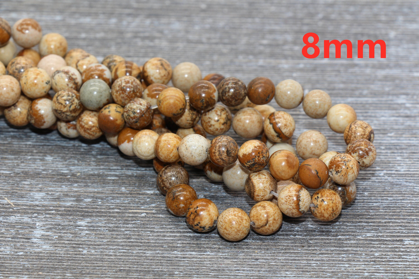 Picture Jasper Beads, Smooth Gemstones Round Loose Beads, Jewelry Making Bracelet Beads, Size 4mm 6mm 8mm 10mm,12mm, 15.5'' Strand, #127