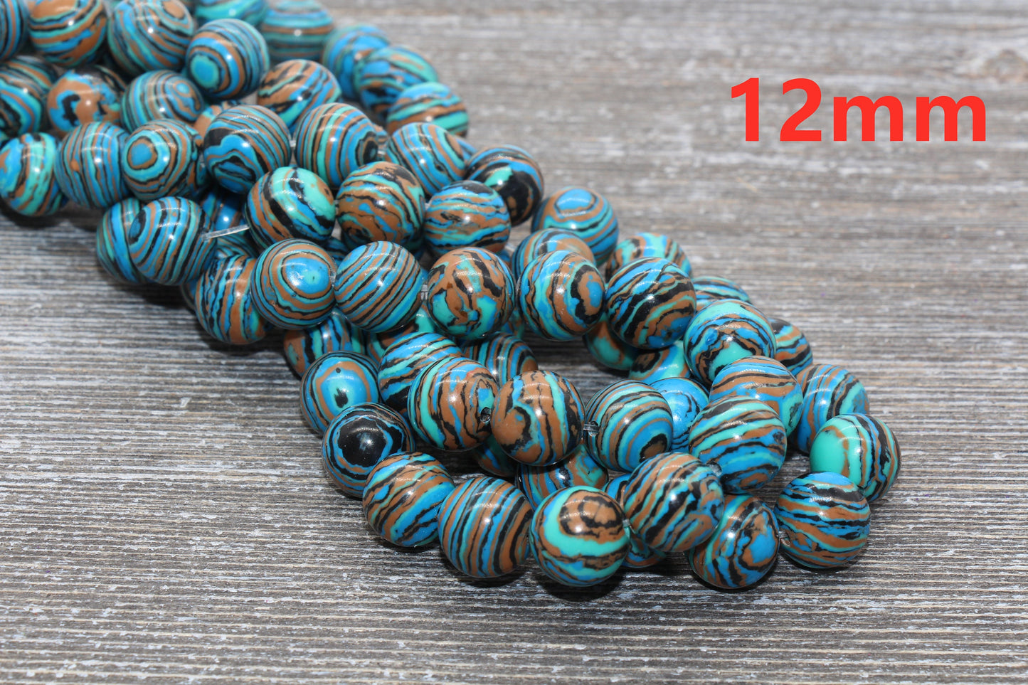Peacock Stone Beads, Malachite Synthetic Beads, Smooth Gemstone Round Beads, Blue Brown and Black Beads, Sizes 6mm 8mm 10mm 12mm #98