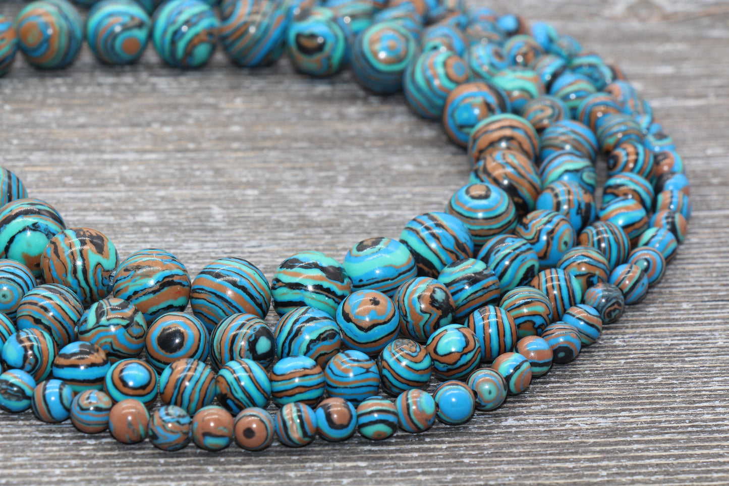 Peacock Stone Beads, Malachite Synthetic Beads, Smooth Gemstone Round Beads, Blue Brown and Black Beads, Sizes 6mm 8mm 10mm 12mm #98