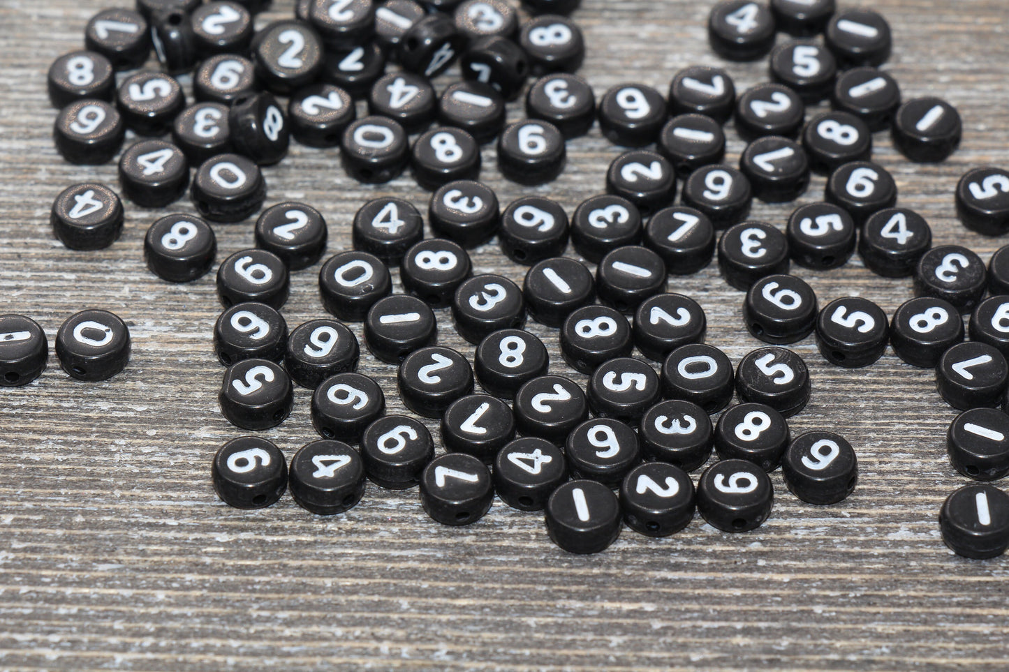 Black Number Beads, Acrylic Black Number Beads, Plastic Round Acrylic Beads, Black Beads with White Numbers, Size 7mm #97