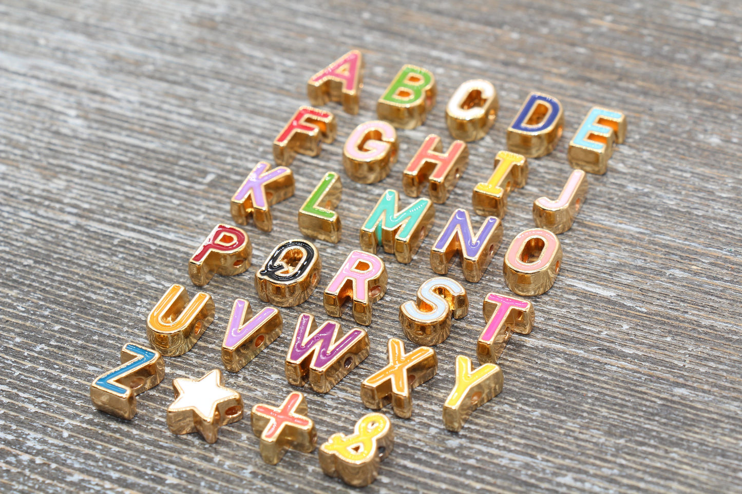 Enamel Alphabet Letter Beads, Gold Letter Beads, Gold Lined Letter Beads, Number Beads, Name Beads, Symbol Beads, Ampersand Beads