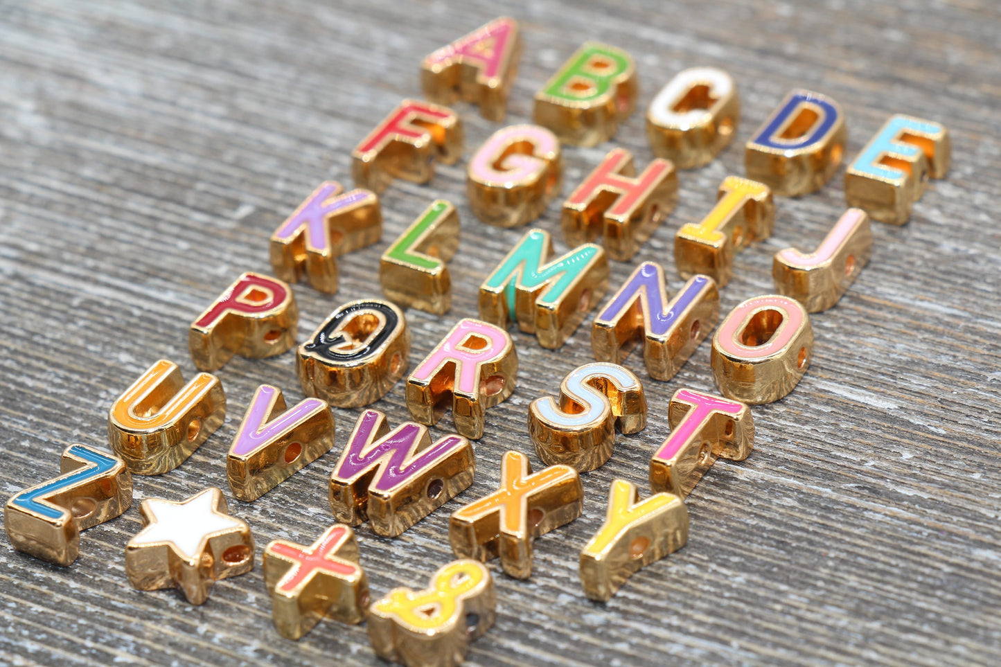 Enamel Alphabet Letter Beads, Gold Letter Beads, Gold Lined Letter Beads, Number Beads, Name Beads, Symbol Beads, Ampersand Beads