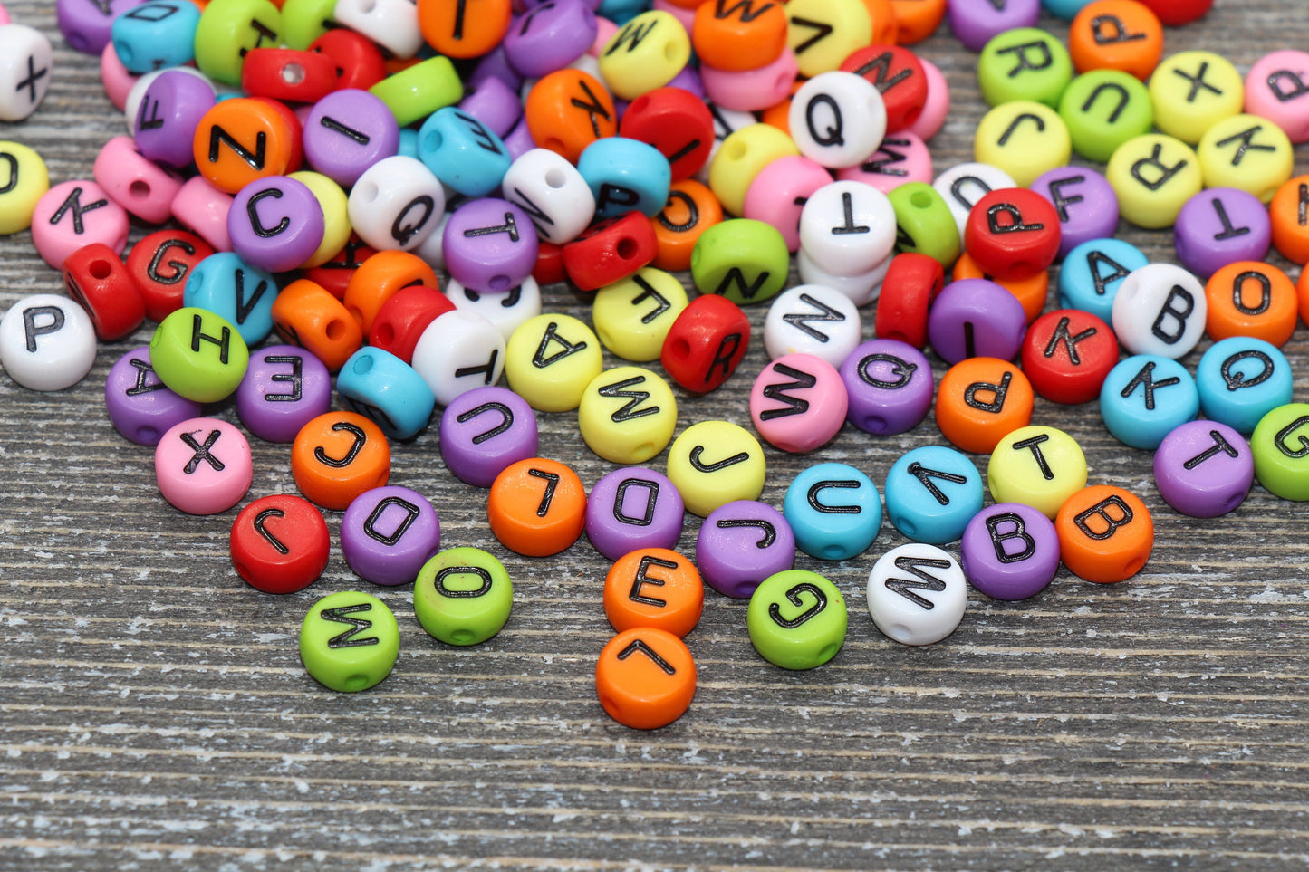 Multicolored Alphabet Letter Beads, Acrylic Mix Colors Letter Beads, Colorful Round Letter Beads, Name Initial Beads 7mm #165