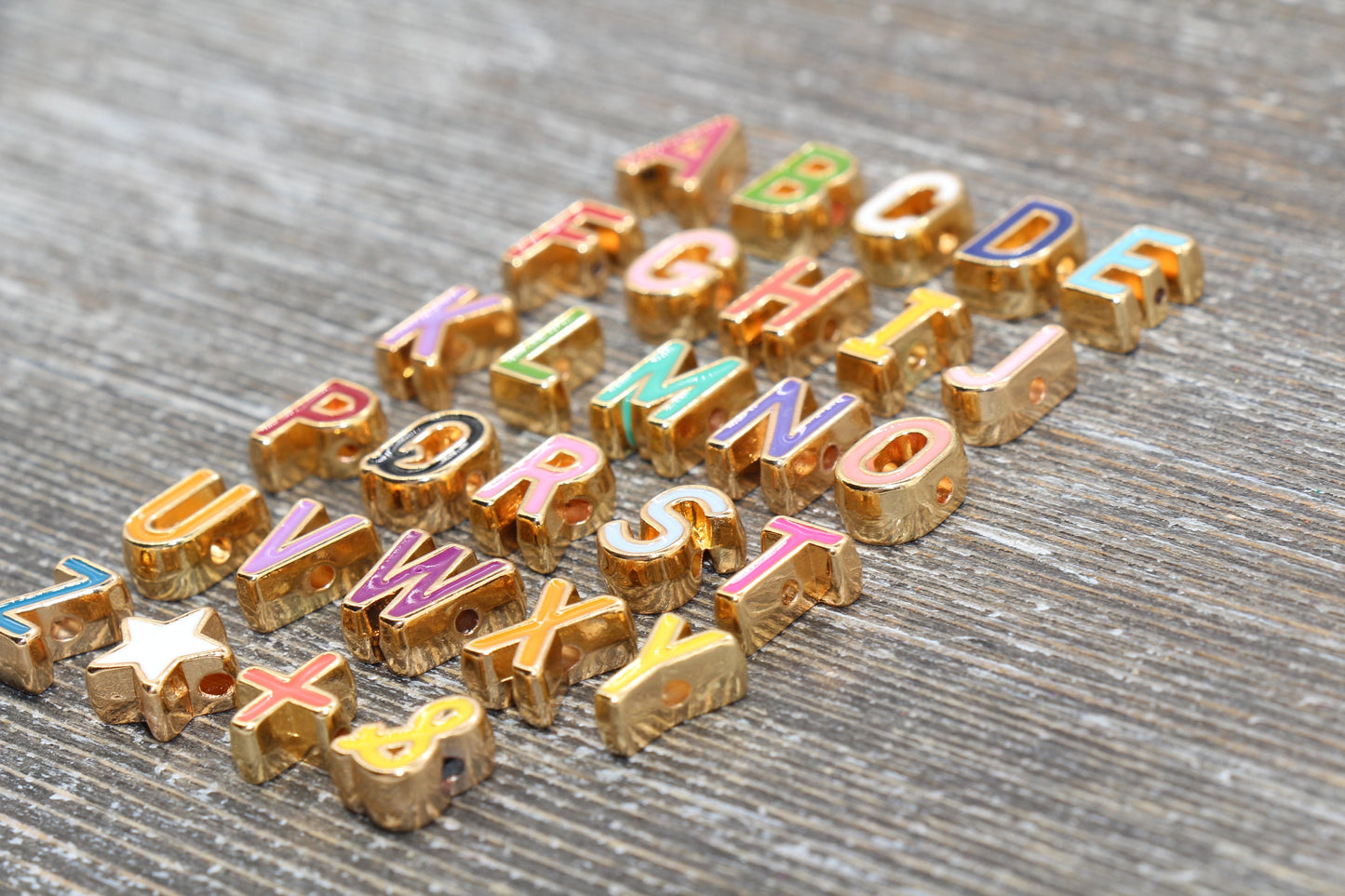 Enamel Alphabet Letter Beads, Gold Letter Beads, Gold Lined Letter Beads, Number Beads, Name Beads, Symbol Beads, Ampersand Beads