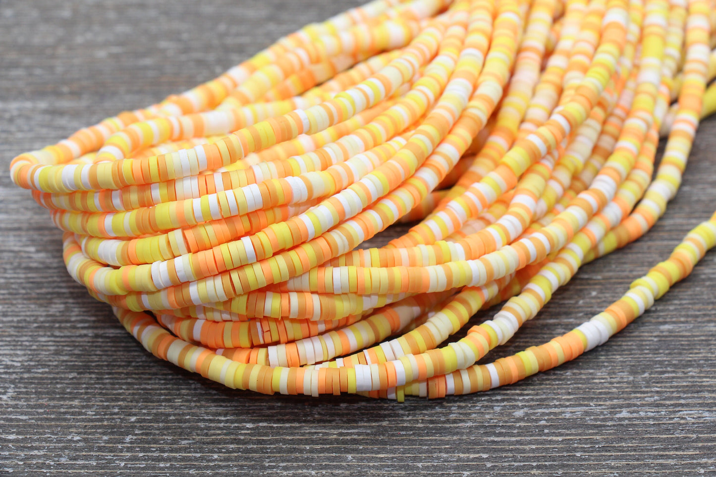 4mm Yellow White and Orange Mix Heishi Beads, Polymer Clay Disc Beads, Rainbow African Disc Beads, Vinyl Heishi, Full Strand #532