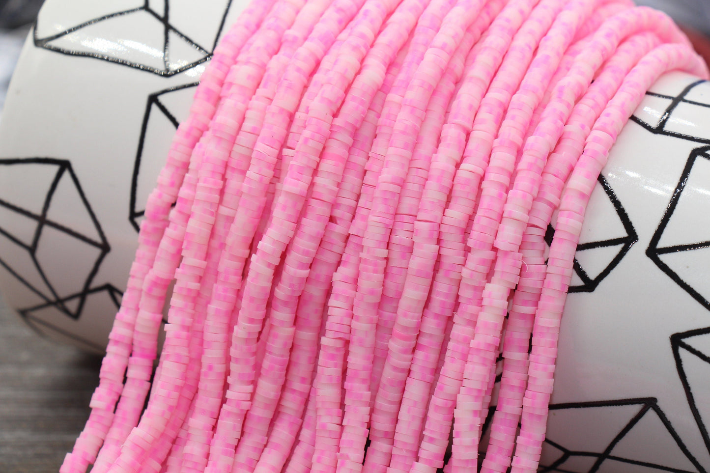 4mm Pink Speckled Heishi Beads, Multicolored Polymer Clay Disc Beads, African Disc Beads, Vinyl Heishi, 16 inch Strand #349