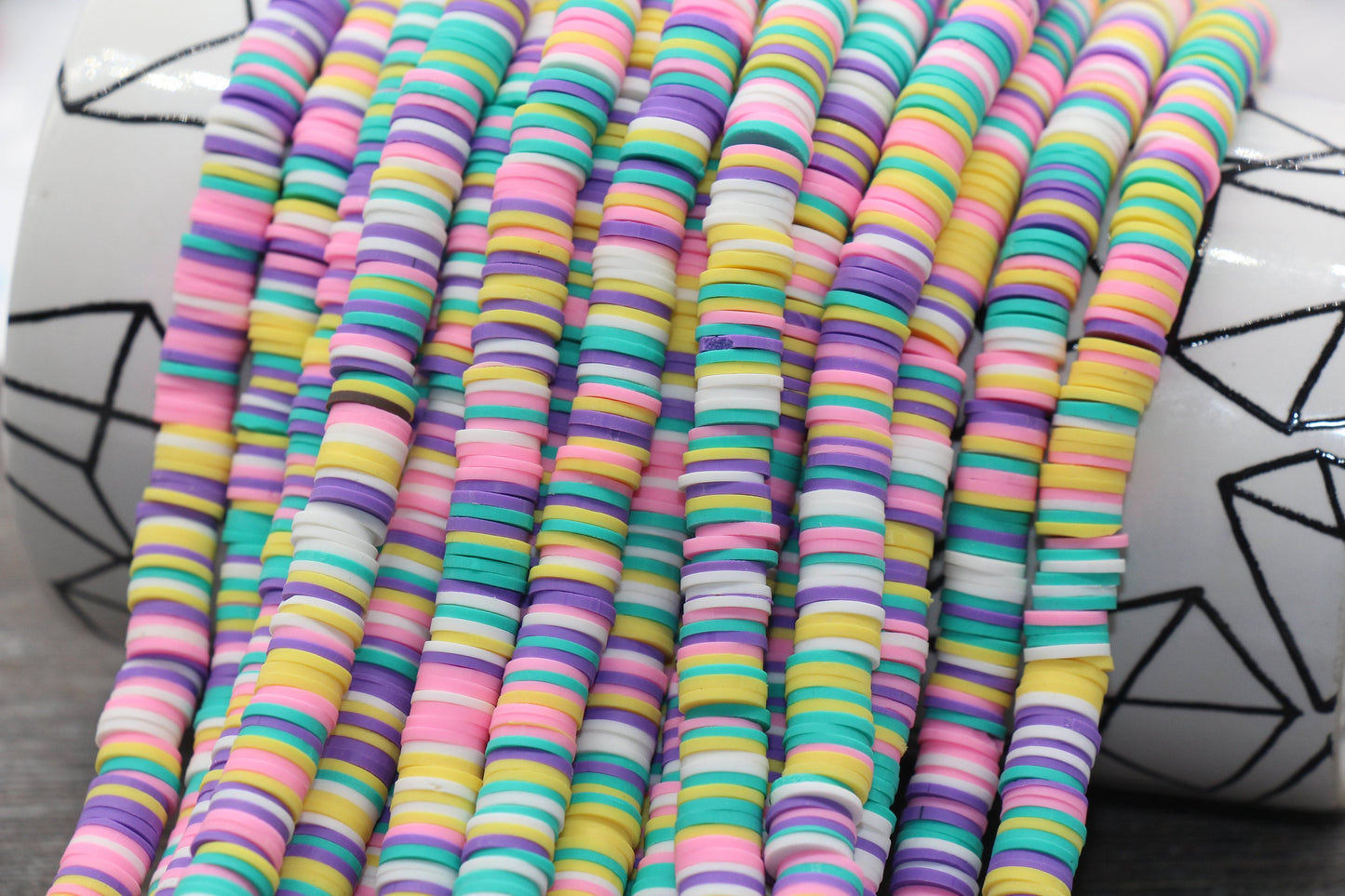 8mm Multicolored Heishi Beads, Rainbow Color Polymer Clay Disc Beads, African Disc Beads, Vinyl Heishi, 16 inch Strand #35