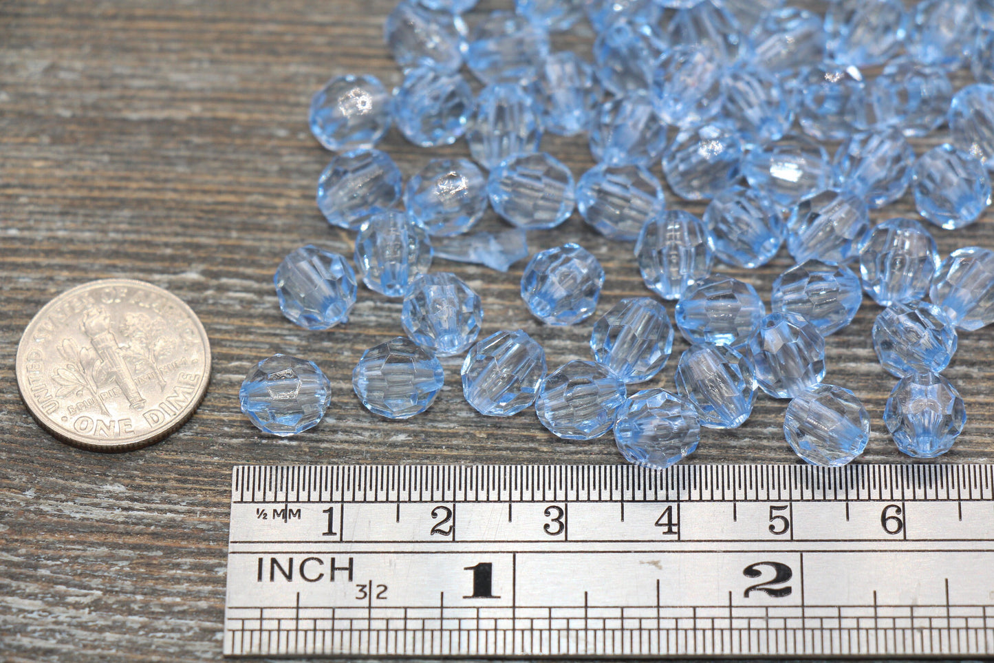 8mm Blue Transparent Faceted Beads, Hexagon Faceted Acrylic Loose Beads, Bubblegum Beads, Chunky Beads, Crystal Look Beads #1849