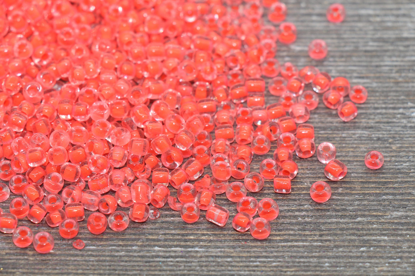 Transparent Glass Beads with Orange Lined, 4mm 6/0 Glass Round Beads, Orange Seed Beads, Rocailles Beads, Beading Supplies #2084