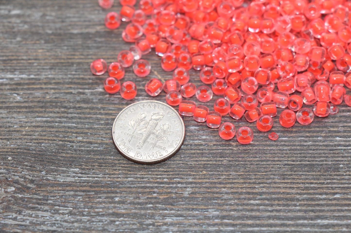 Transparent Glass Beads with Orange Lined, 4mm 6/0 Glass Round Beads, Orange Seed Beads, Rocailles Beads, Beading Supplies #2084