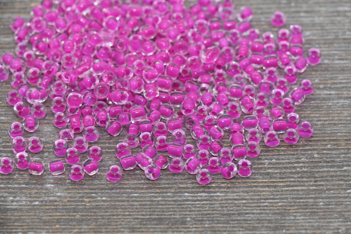 Transparent Glass Beads with Fuchsia Lined, 4mm 6/0 Glass Round Beads, Pink Lined Seed Beads, Rocailles Beads, Beading Supplies #2093