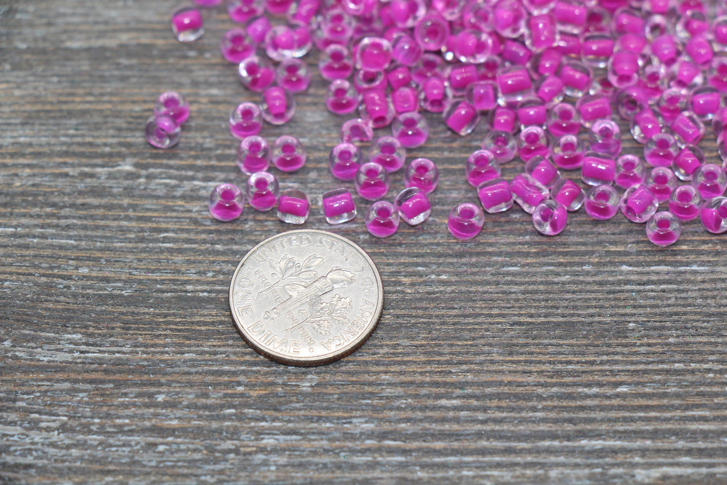 Transparent Glass Beads with Fuchsia Lined, 4mm 6/0 Glass Round Beads, Pink Lined Seed Beads, Rocailles Beads, Beading Supplies #2093