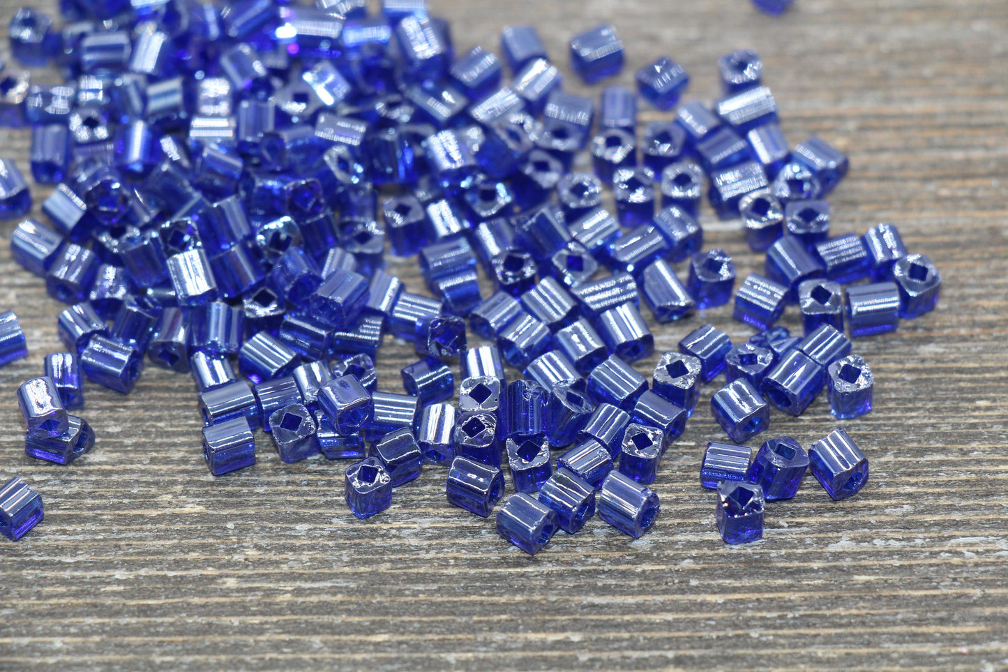Glossy Square Glass Beads, 4mm Cube Glass Beads, Shinny Glass Bead, Transparent Royal Blue Square Seed Beads, Beading Supplies #2131