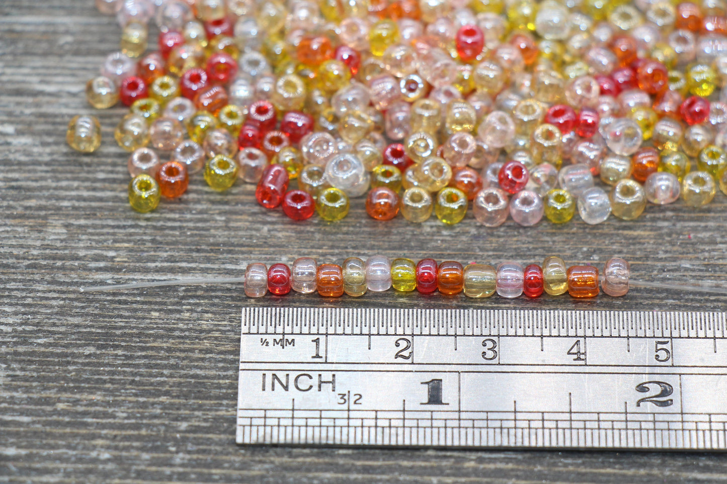 Transparent AB Glass Seed Beads, 4mm 6/0 Glass Beads, Yellow, Pink, and Red Iridescent Seed Beads, Rocailles Beads, Beading Supply #2323