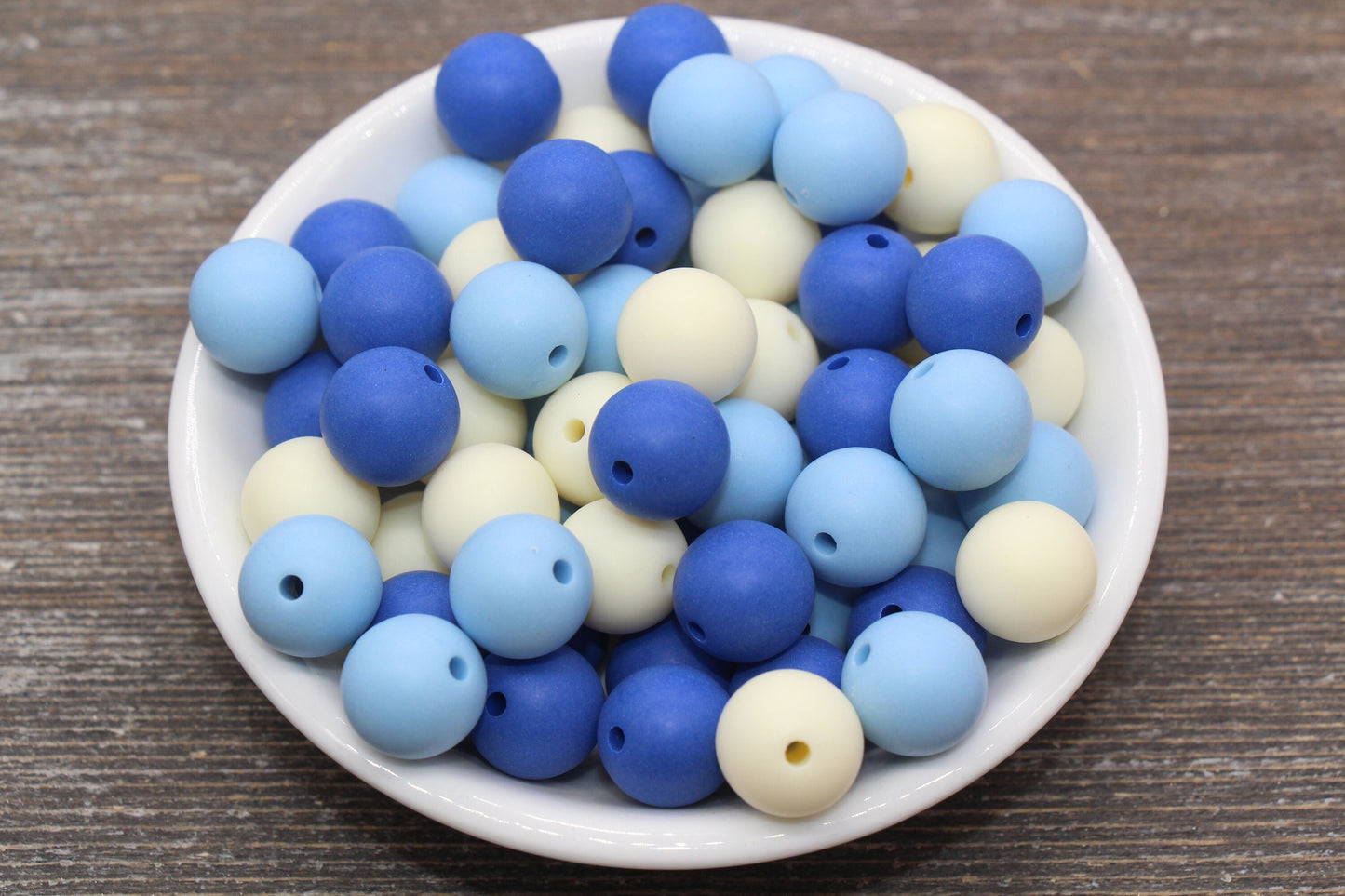 14mm Frosted Mix Round Gumball Beads, Matte Ivory and Blue Mix Loose Beads, Multicolor Bubblegum Beads, Chunky Beads #2463