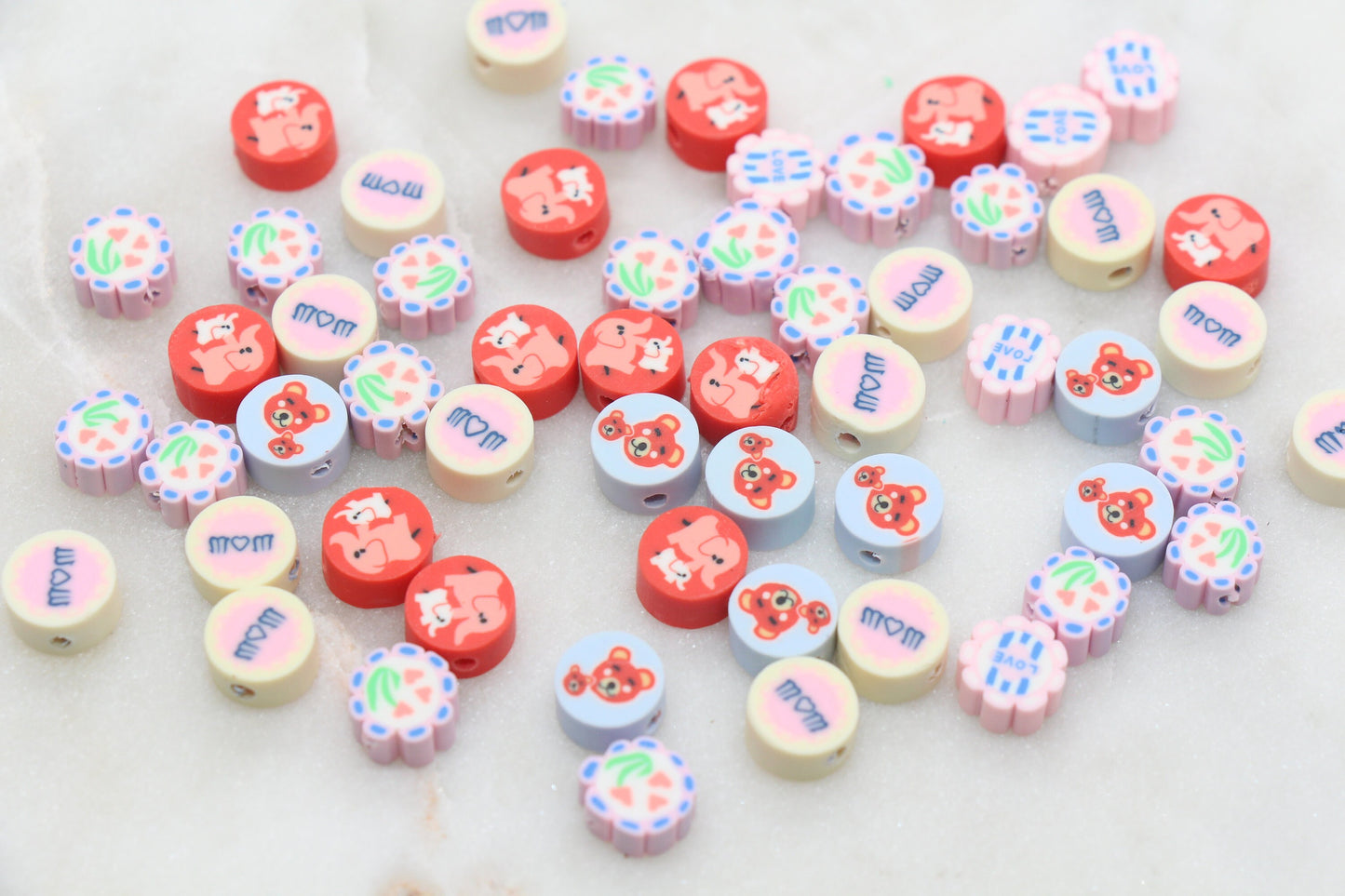 Mother's Day Themed Clay Cane Beads, Mom and Baby Assorted Beads, Beads for Bracelet, Jewelry Beads #279