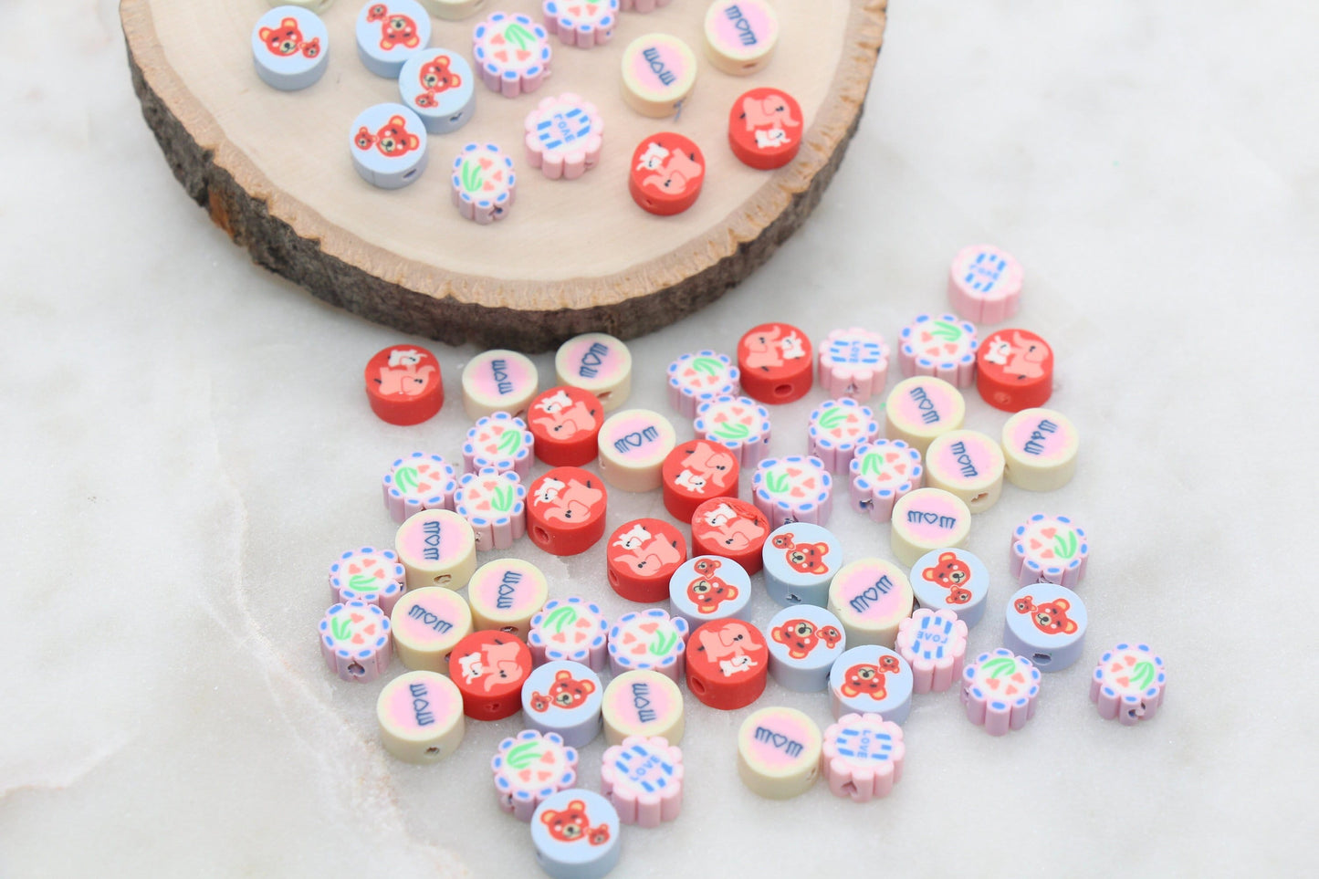Mother's Day Themed Clay Cane Beads, Mom and Baby Assorted Beads, Beads for Bracelet, Jewelry Beads #279
