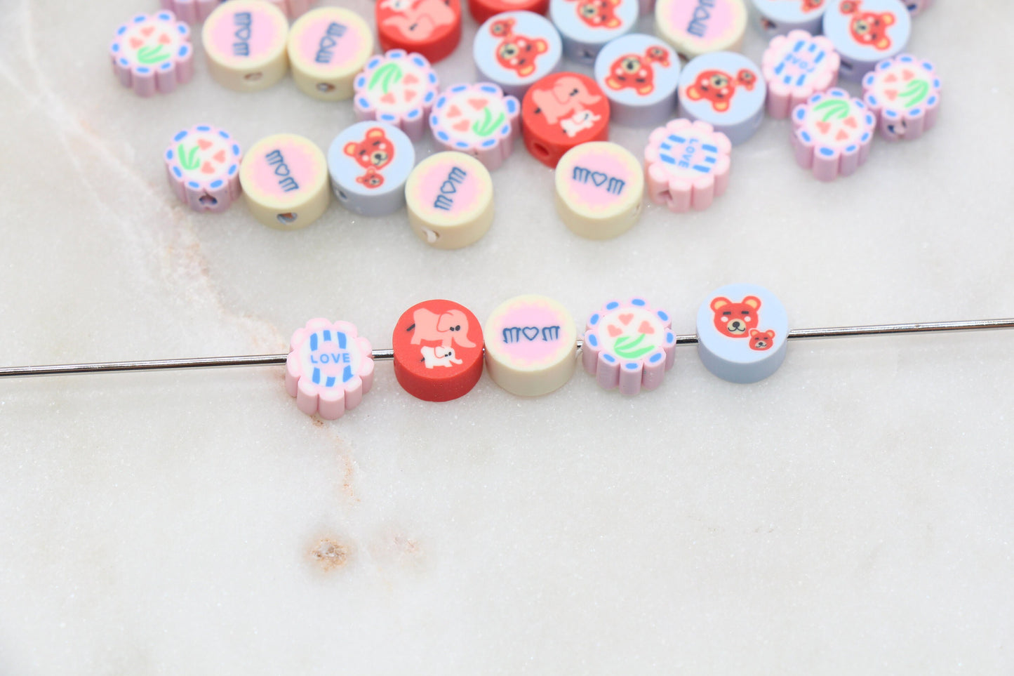 Mother's Day Themed Clay Cane Beads, Mom and Baby Assorted Beads, Beads for Bracelet, Jewelry Beads #279