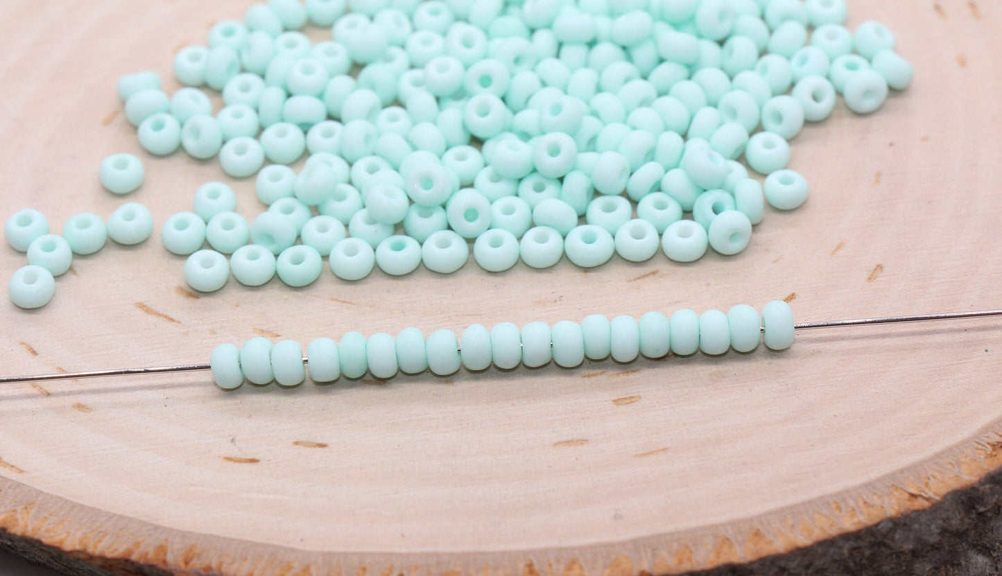 Matte Glass Seed Beads, 4mm 6/0 Glass Round Seed Beads, Ice Blue Seed Beads, Frosted Blue Rocailles Beads, Beading Supplies #743