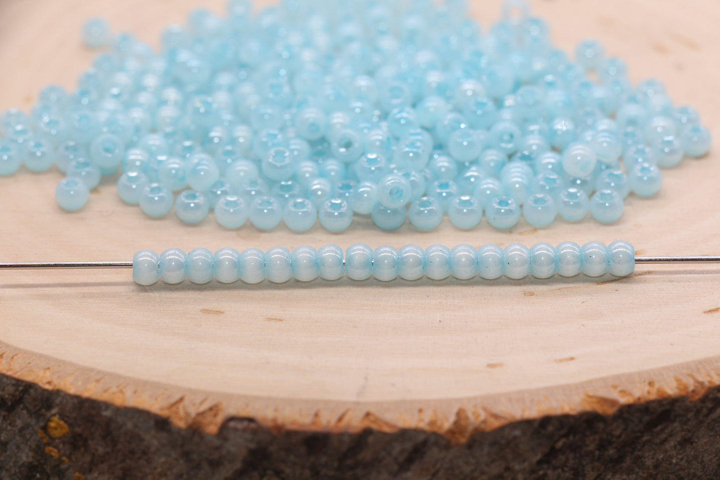Round Creamy Glass Seed Beads, 4mm 6/0 Glass Round Seed Beads, Creamy Baby Blue Seed Beads, Glossy Rocailles Beads, Beading Supplies #2741