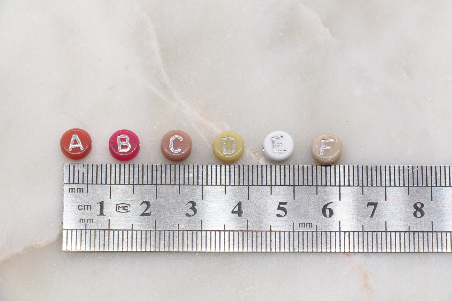 Multicolor Round Silver Alphabet Letter Beads, Mix Beads with Silver Lettering, Round Name Beads, Size 7mm #2887
