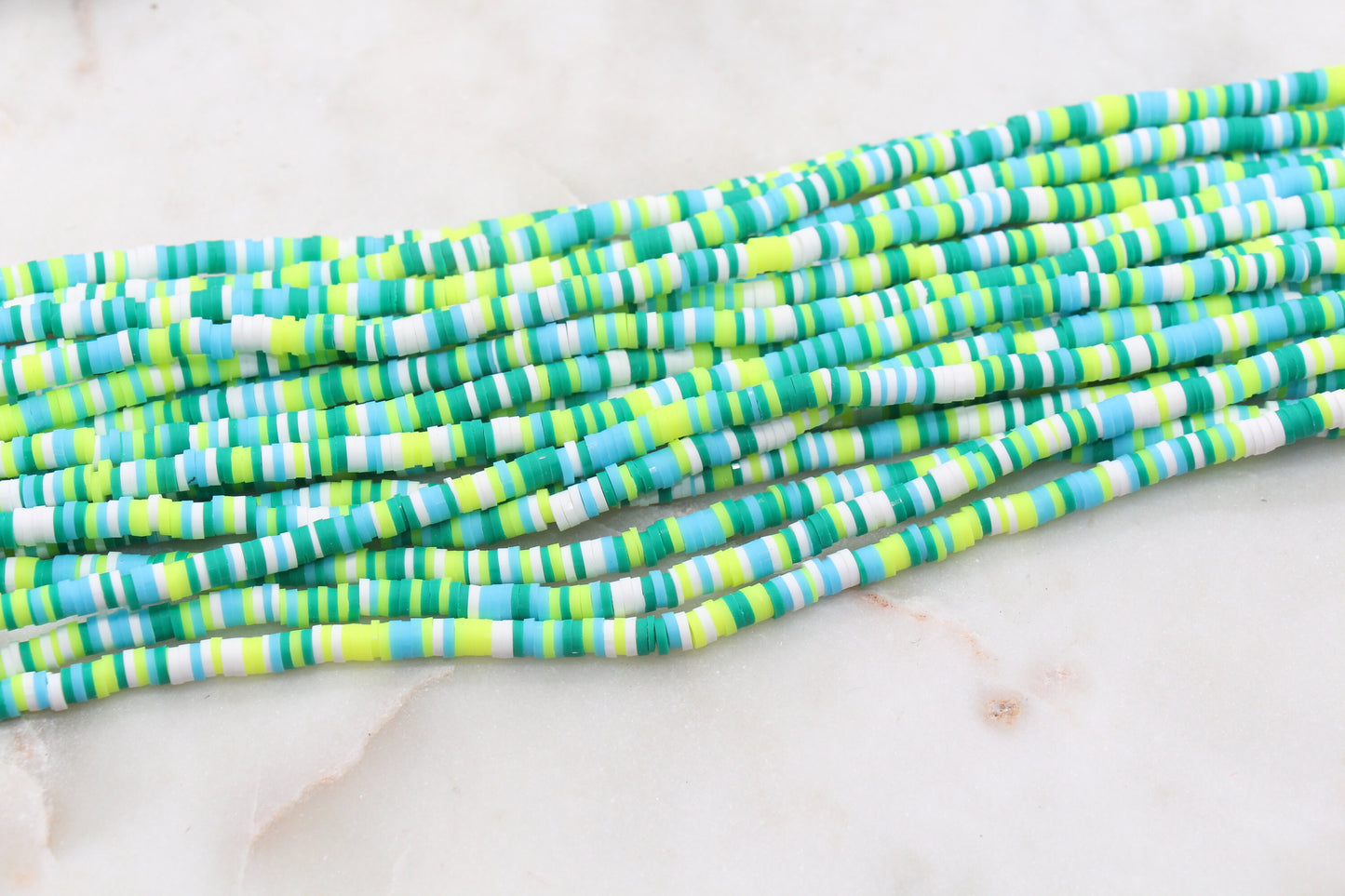 4mm Green Blue and White Mix Heishi Beads, Multicolor Polymer Clay Disc Beads, African Disc Beads, Vinyl Heishi, Full Strand #539