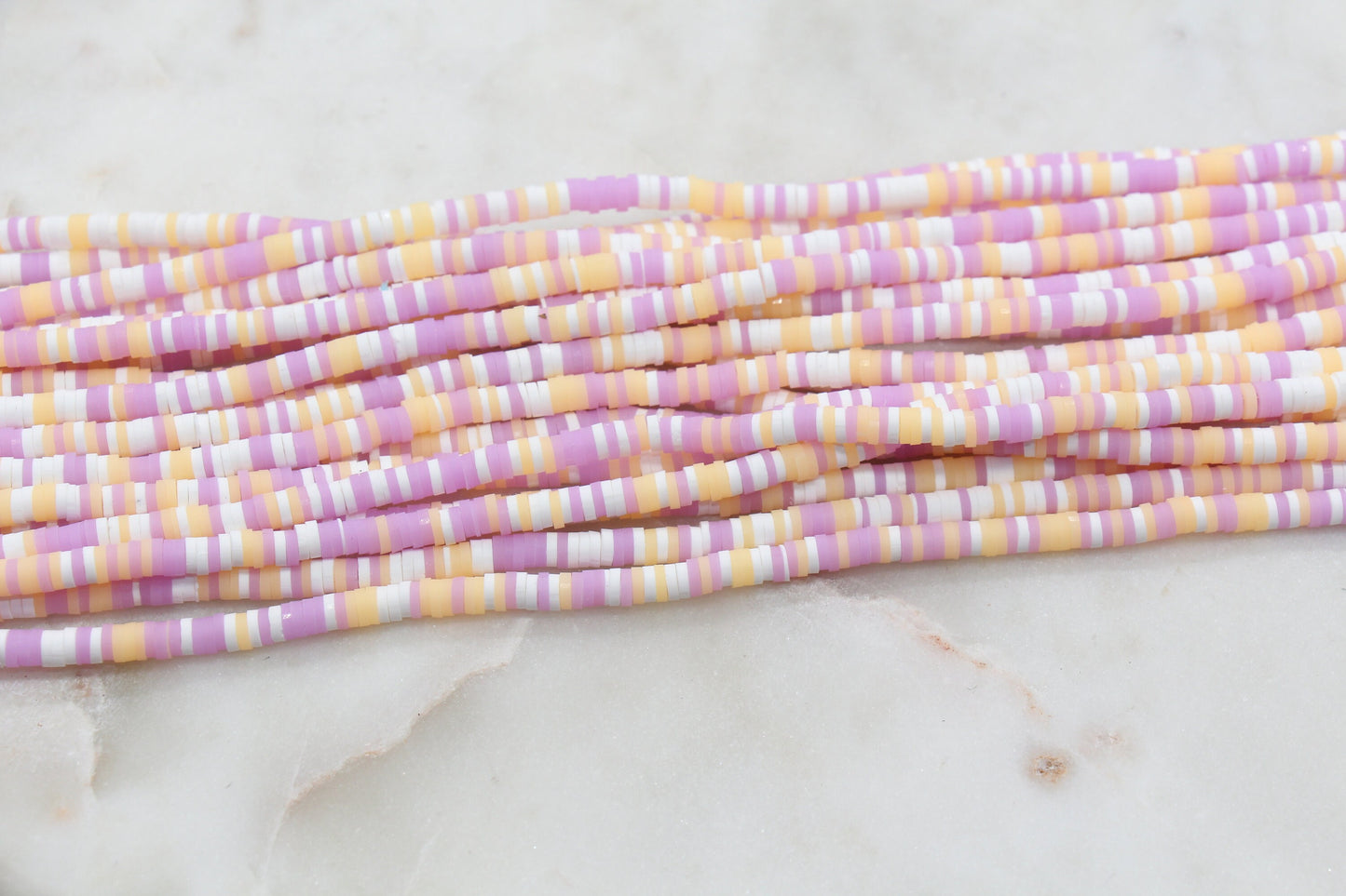 4mm Lavender and Peach Mix Heishi Beads, Multicolor Polymer Clay Disc Beads, African Disc Beads, Vinyl Heishi, Full Strand #546