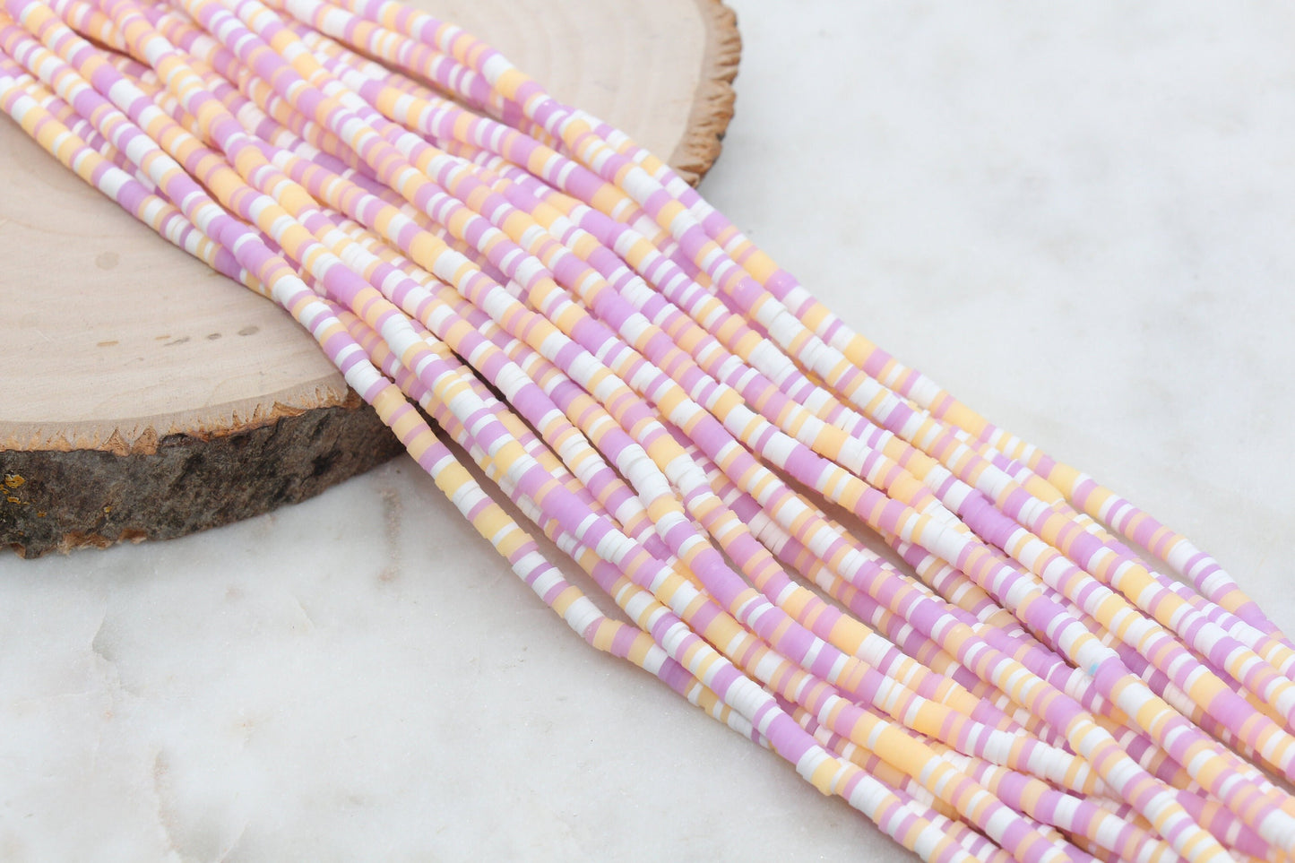 4mm Lavender and Peach Mix Heishi Beads, Multicolor Polymer Clay Disc Beads, African Disc Beads, Vinyl Heishi, Full Strand #546