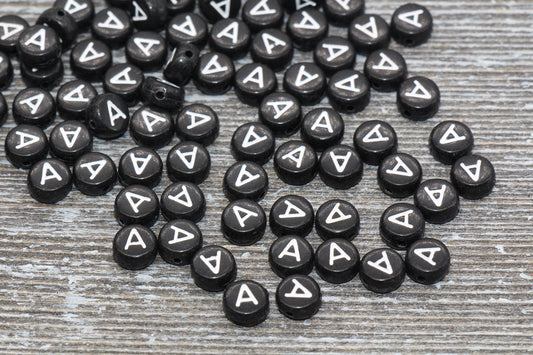 Letter A Alphabet Beads, Black Alphabet Letter Beads, Acrylic Black and White Letters Beads, Round Acrylic Beads, Name Beads, Size 7mm