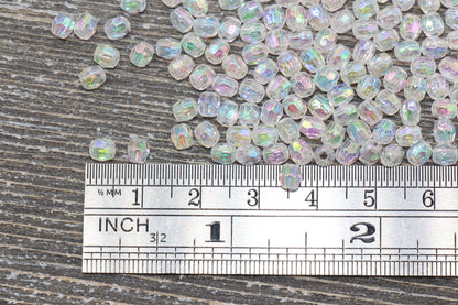 4mm Clear AB Faceted Beads, Iridescent Acrylic Gumball Beads, Transparent Faceted Spacer Beads, Bubblegum Beads, Plastic Rainbow Bead #947