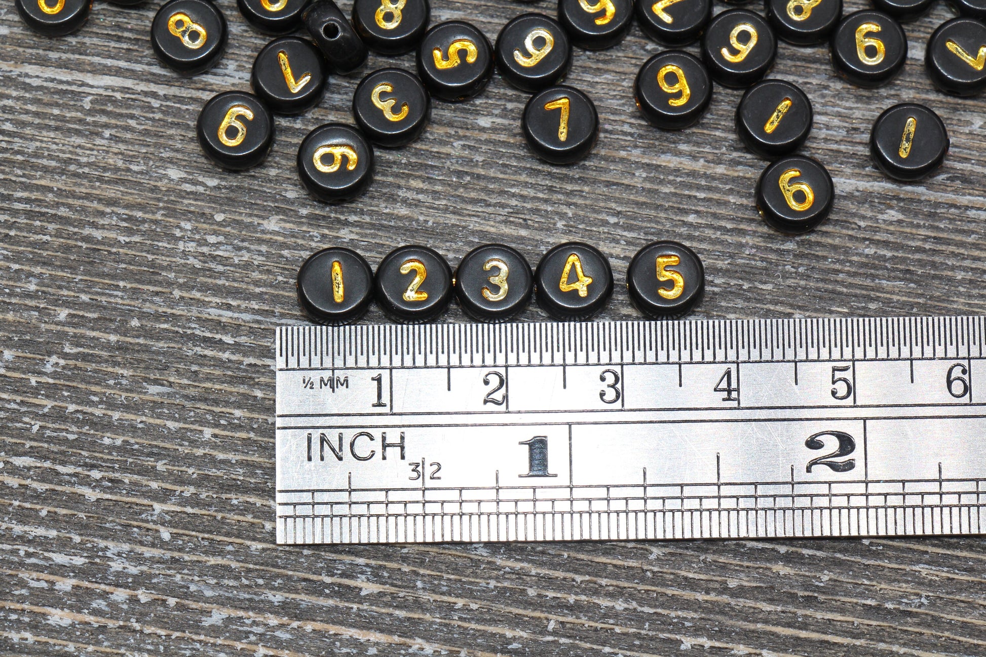 Black and Gold Number Beads, Acrylic Black and Gold Number Beads, Plastic Mix Number Beads, Round Number Beads, Size 7mm #86