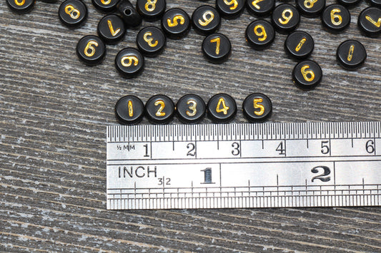 Black and Gold Number Beads, Acrylic Black and Gold Number Beads, Plastic Mix Number Beads, Round Number Beads, Size 7mm #86