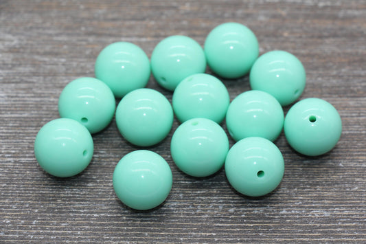 20mm Mint Green Gumball Beads, Round Acrylic Loose Beads, Solid Bubblegum Beads, Chunky Beads, Smooth Round Plastic Beads #1658