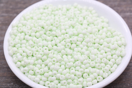 Matte Glass Seed Beads, 4mm 6/0 Glass Round Seed Beads, Pastel Mint Green Seed Beads, Frosted Mint Rocailles Beads, Beading Supplies #2055